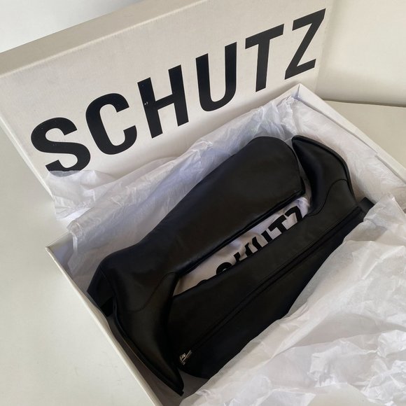 NIB SCHUTZ FANTINNE TALL LEATHER WESTERN BLACK BOOTS - Picture 8 of 9